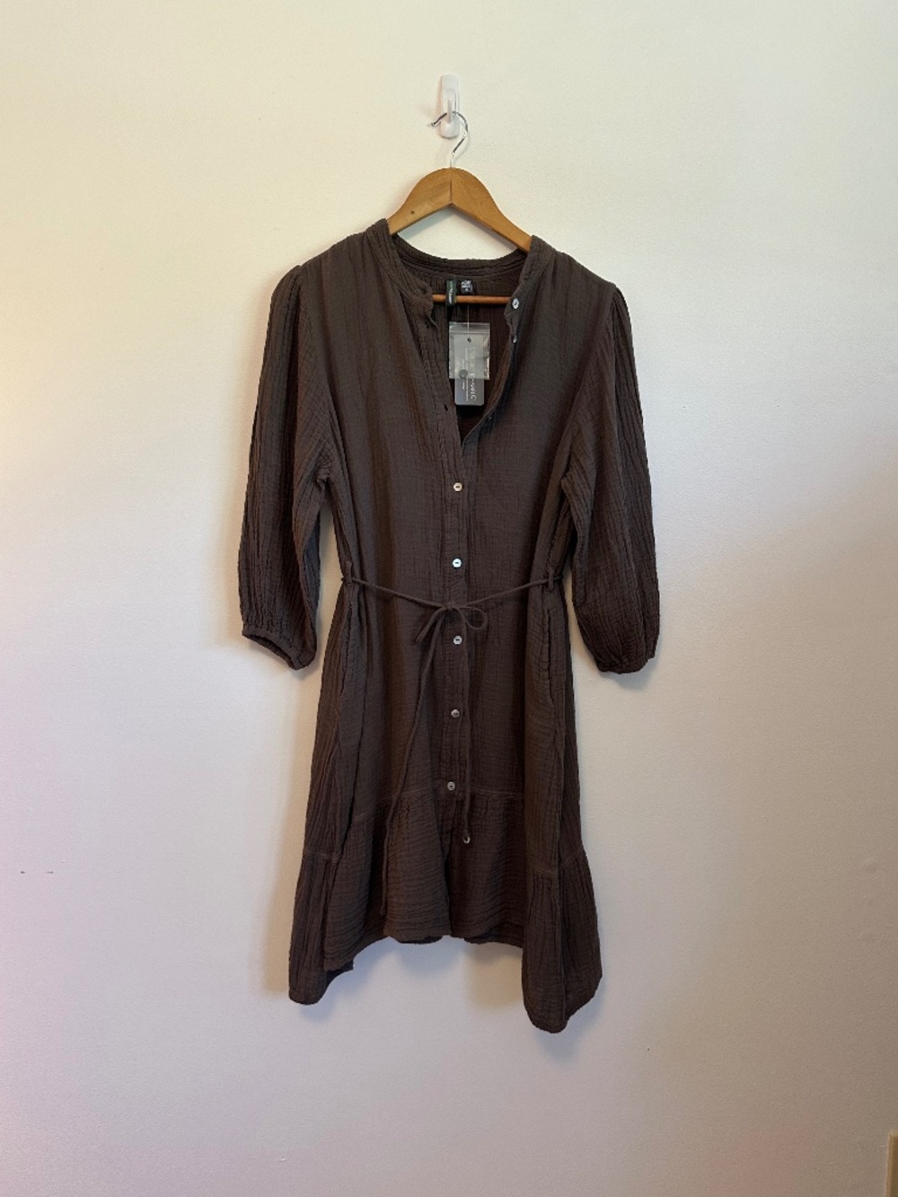 NWT Shannon Passero Cotton Gauze Button Front Dress in Brown | Size Medium